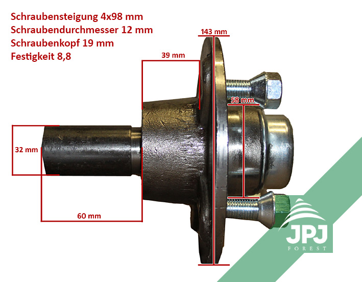 ATV Radnabe JPJ 450  Quad Anhänger und Forstanhänger